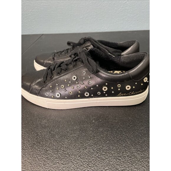 Chicos Shoes Womens 9.5 Black Leather Studded Sneakers Casual Embellished Street - Picture 4 of 9